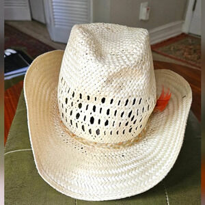 BAILEY U-Rollit straw western cowboy hat with feather.